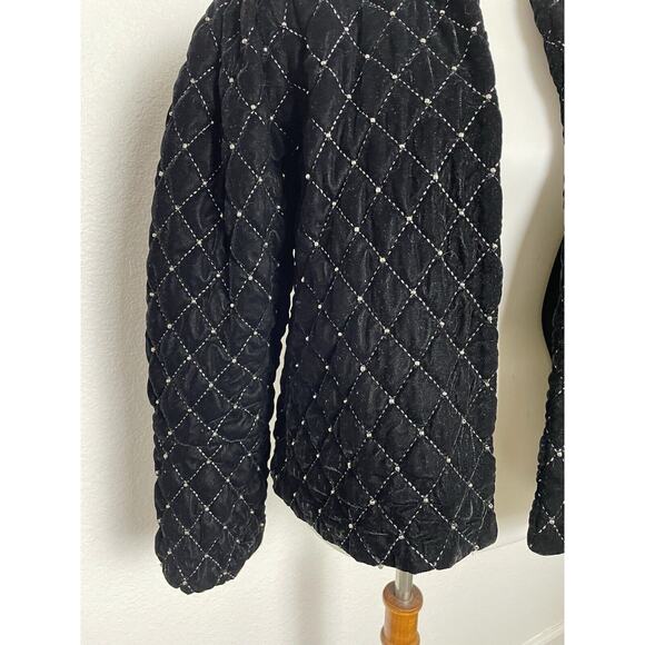 Something Navy Jacket Blazer Quilted Velvet Studded - Picture 4 of 12